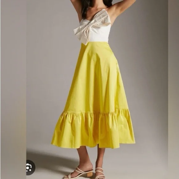 Anthropologie Hutch Color block Strapless Bow Dress NWT Yellow White - Picture 2 of 9